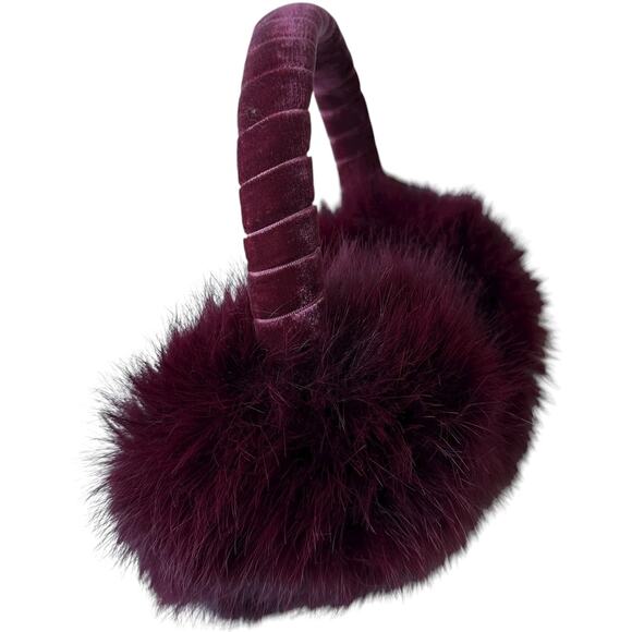 Burgundy Earmuffs Faux Fur Fuzzy Velvet Wrapped Headband Women's One Size - Picture 4 of 6